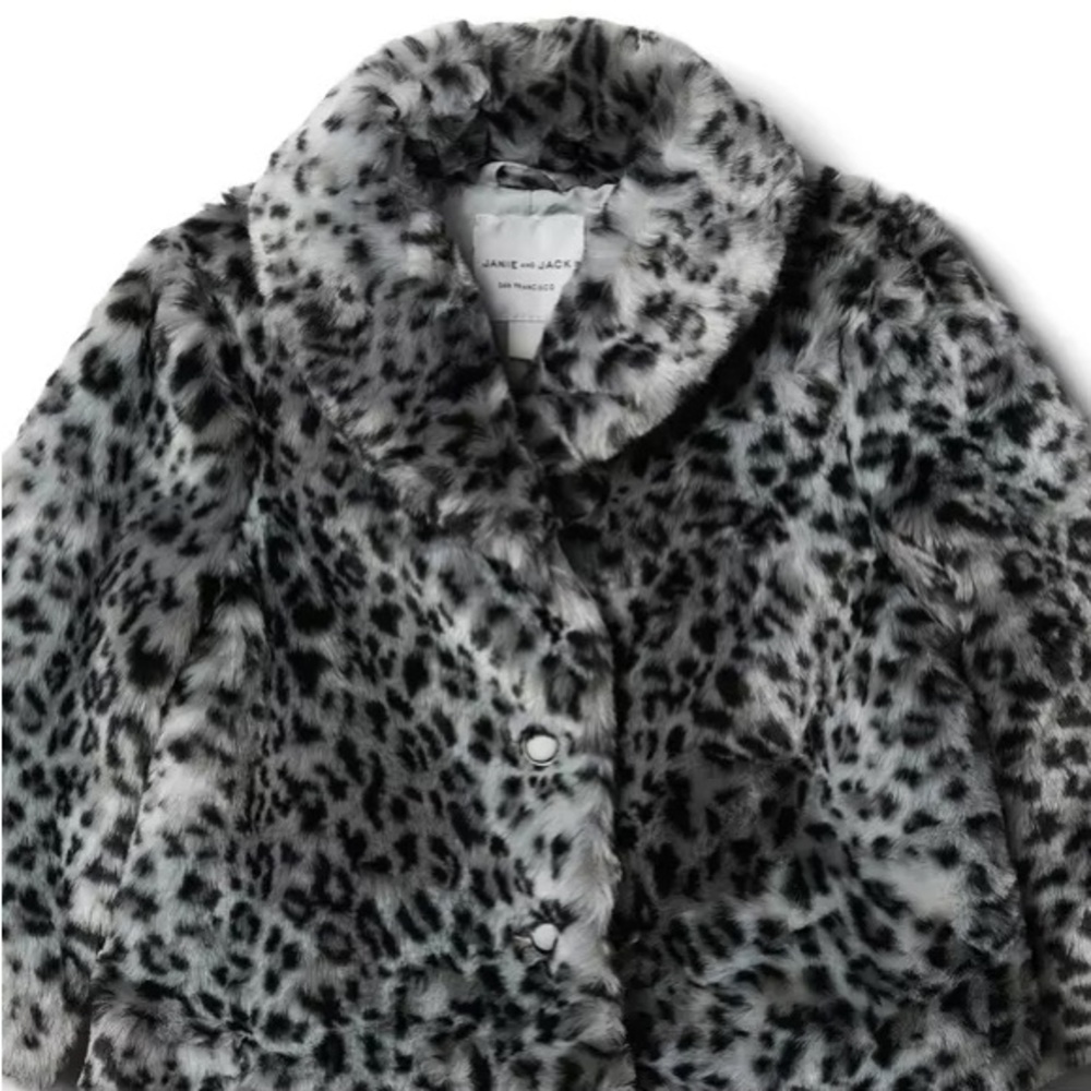 Janie and Jack Black and Gray Leopard Faux Fur Jacket